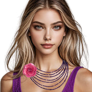 Collar de ágata morada de 7 vueltas con broche camelia 