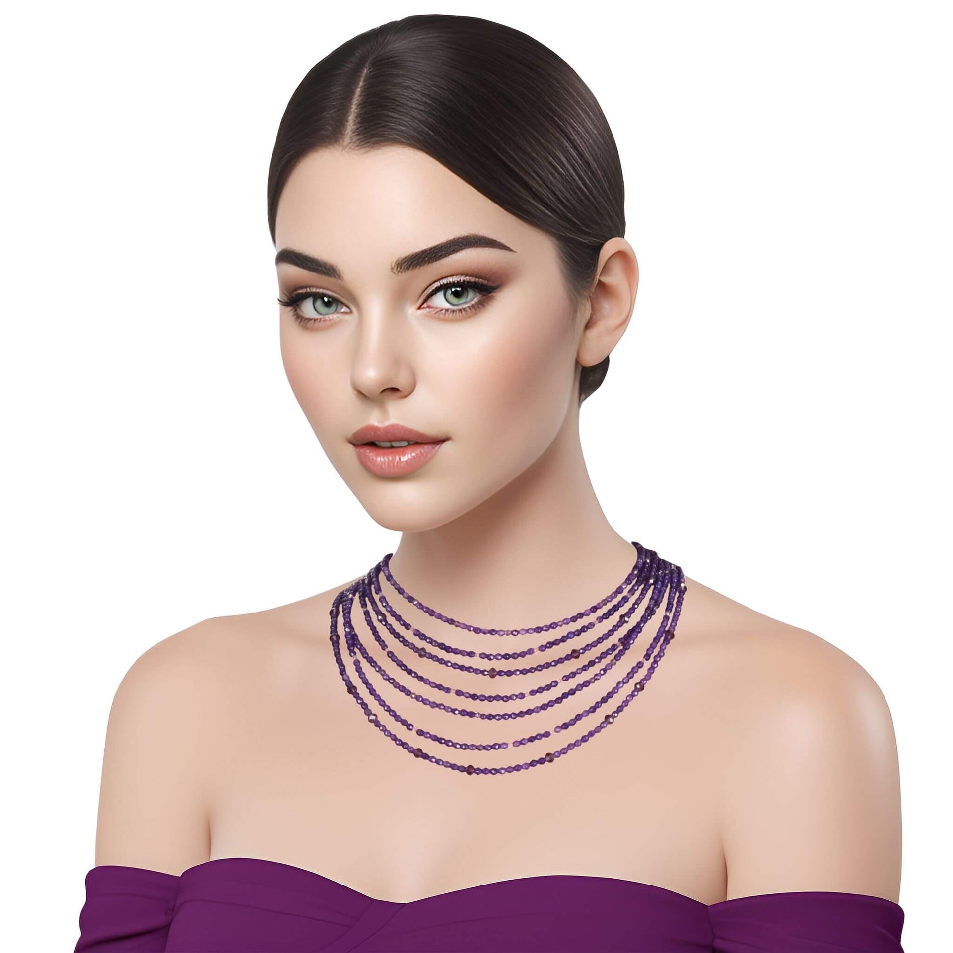 Collar de ágata morada de 7 vueltas