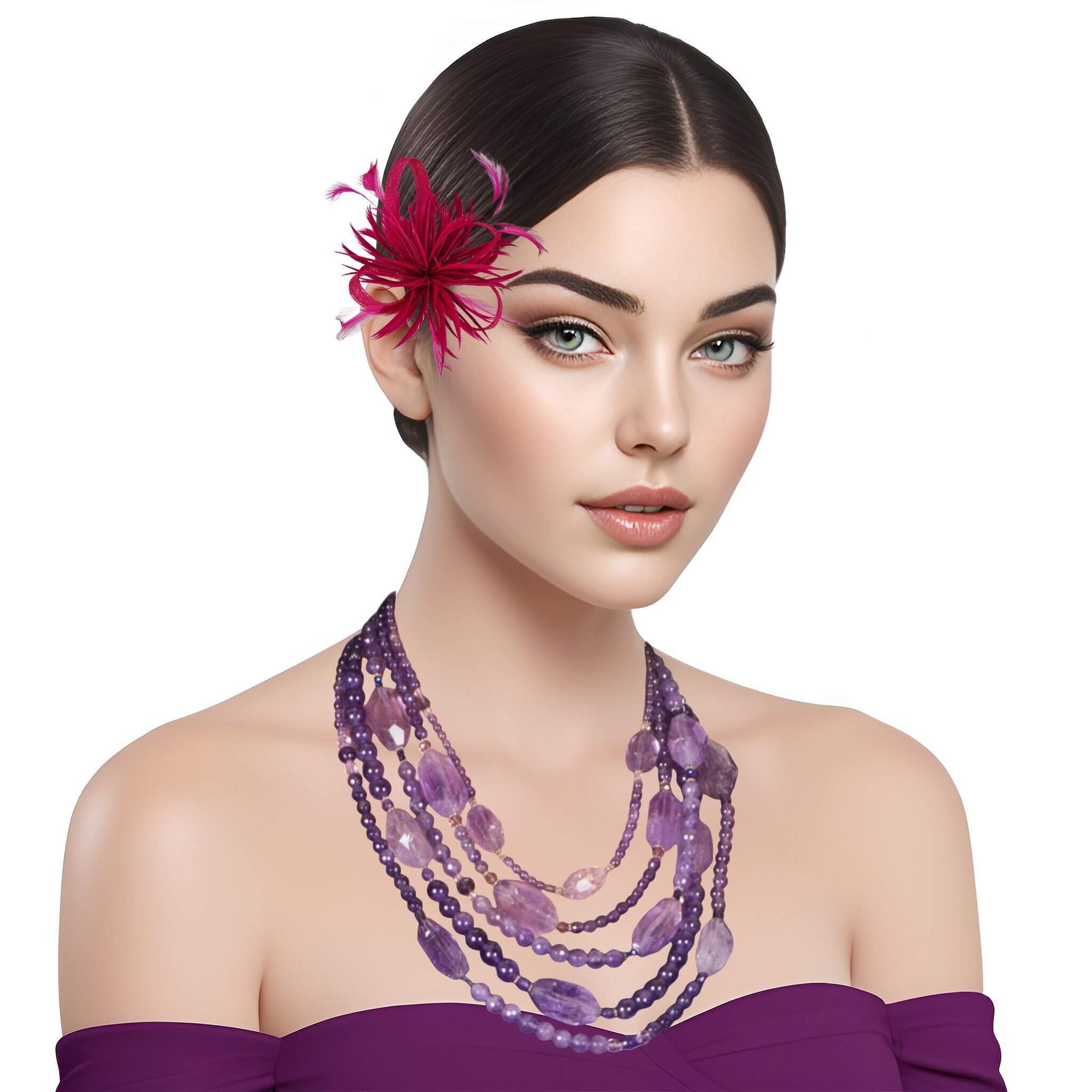 Collar de rocas de amatistas de 5 vueltas