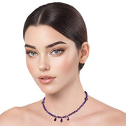 Collar gargantilla de ágata morada y 3 lágrimas de cristal