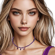 Collar gargantilla de ágata morada y 3 lágrimas de cristal