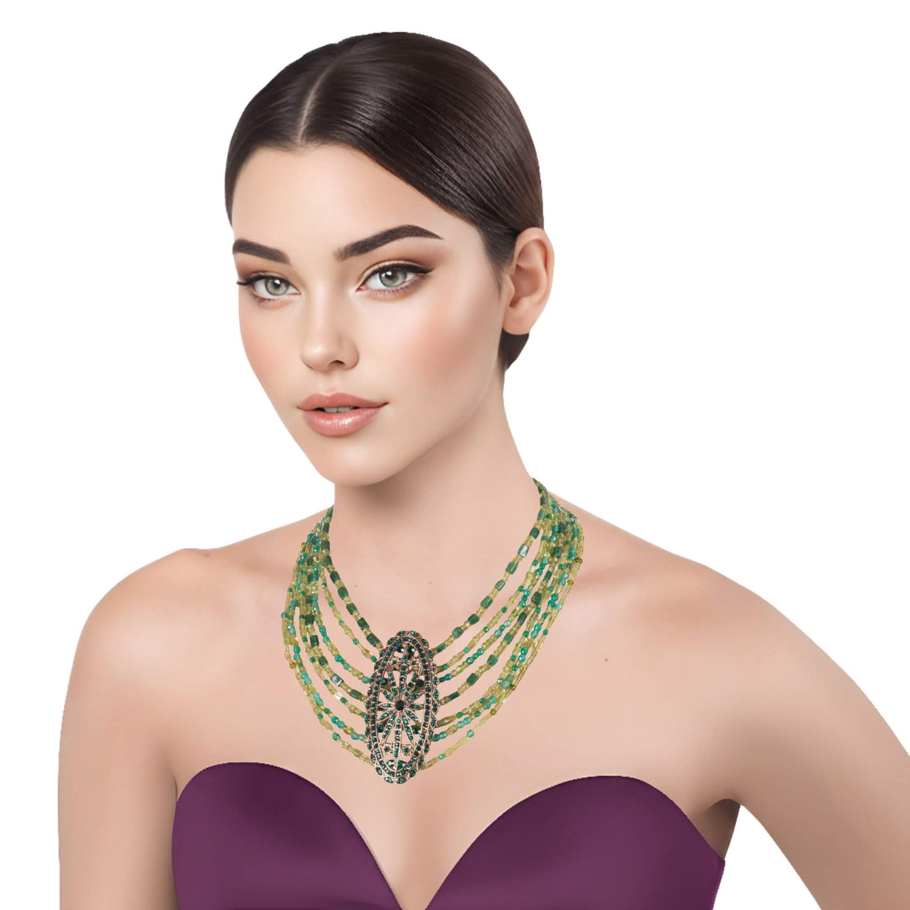 Collar de jade y piedras naturales variadas verdes