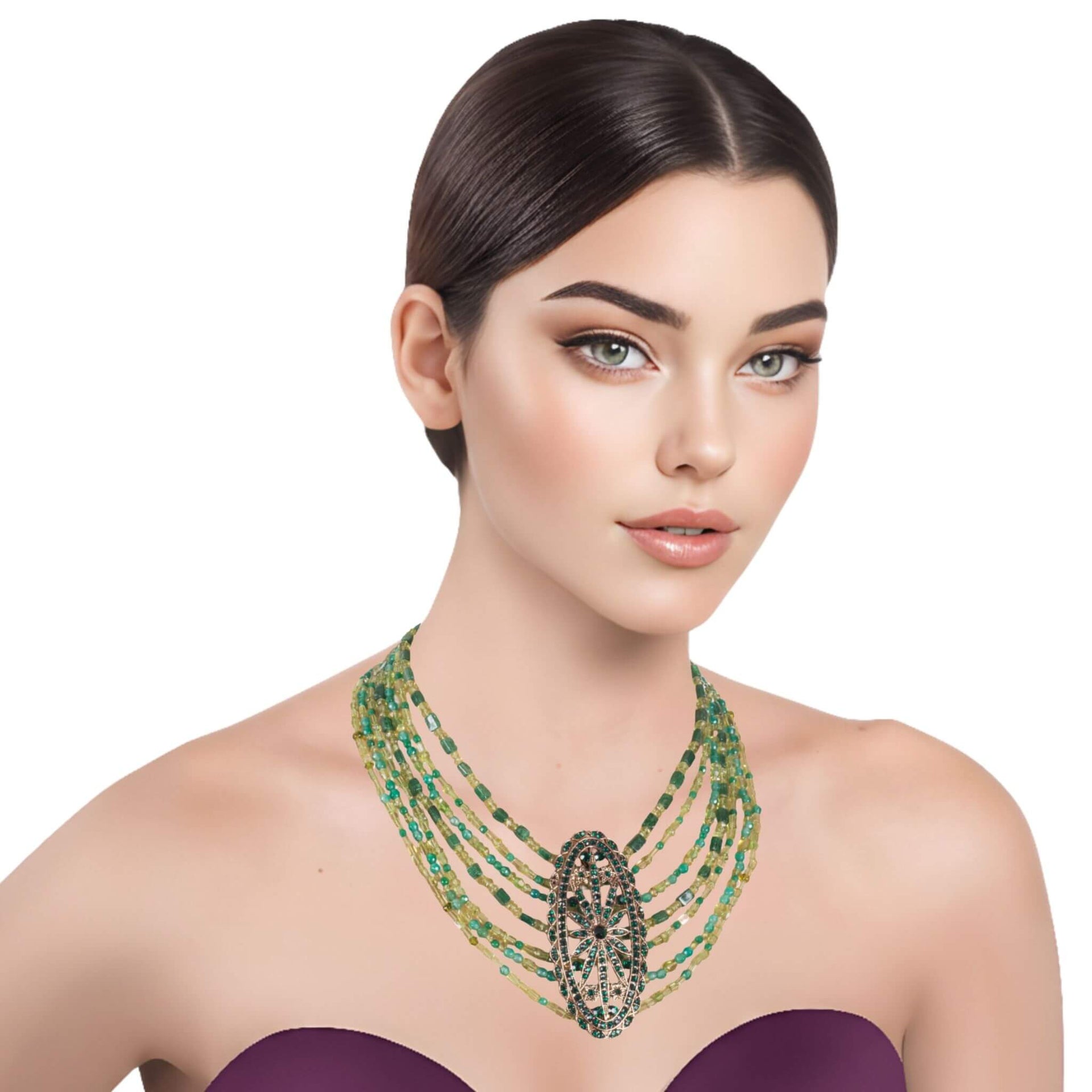 Collar de jade y piedras naturales variadas verdes