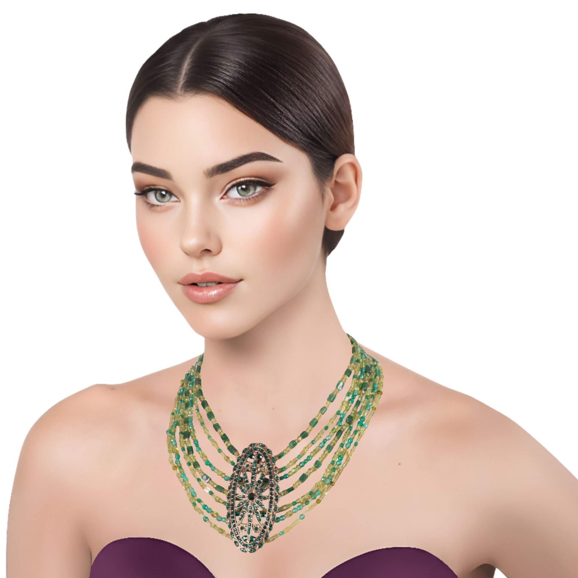 Collar de jade y piedras naturales variadas verdes
