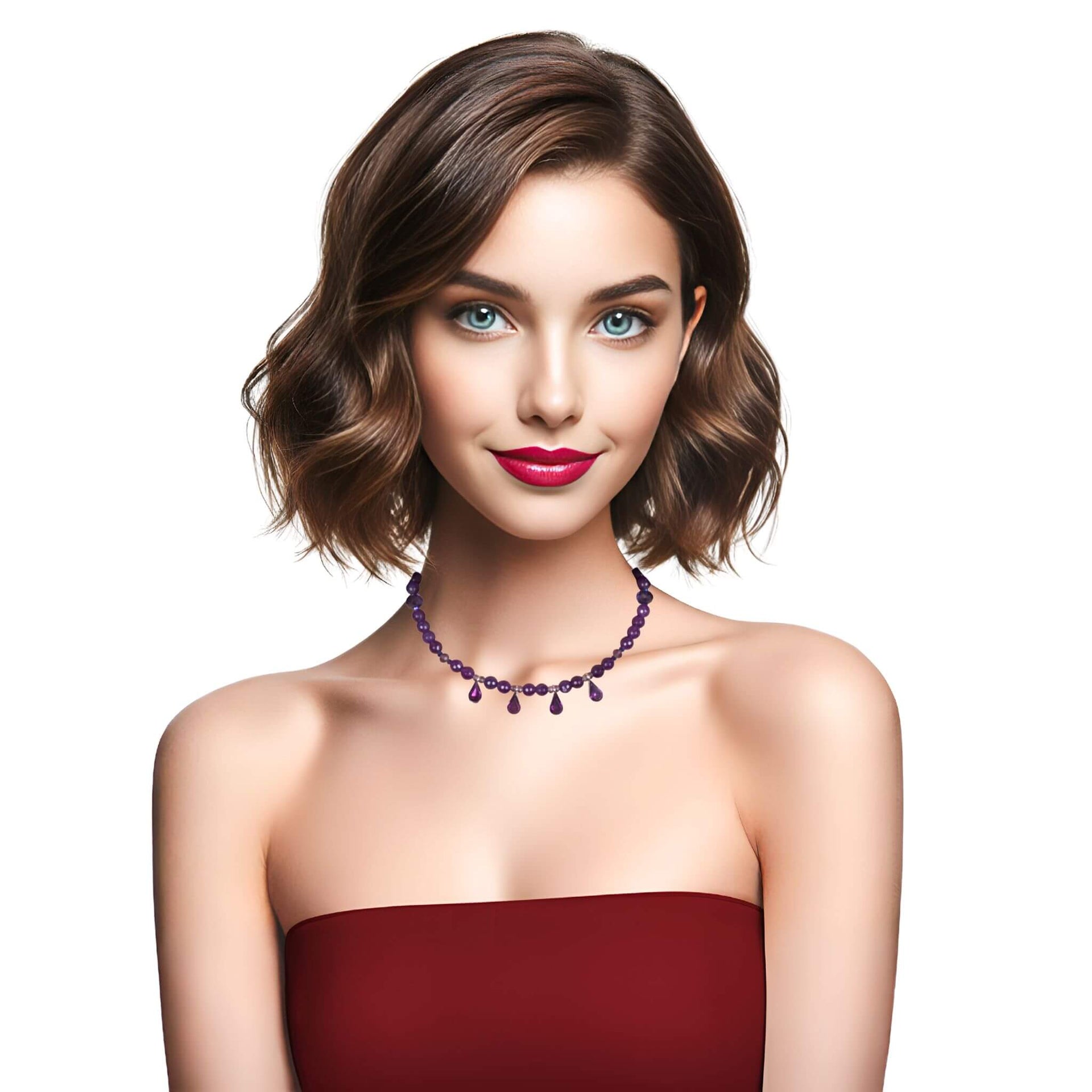 Collar gargantilla de amatistas y 4 lágrimas de cristal colgantes