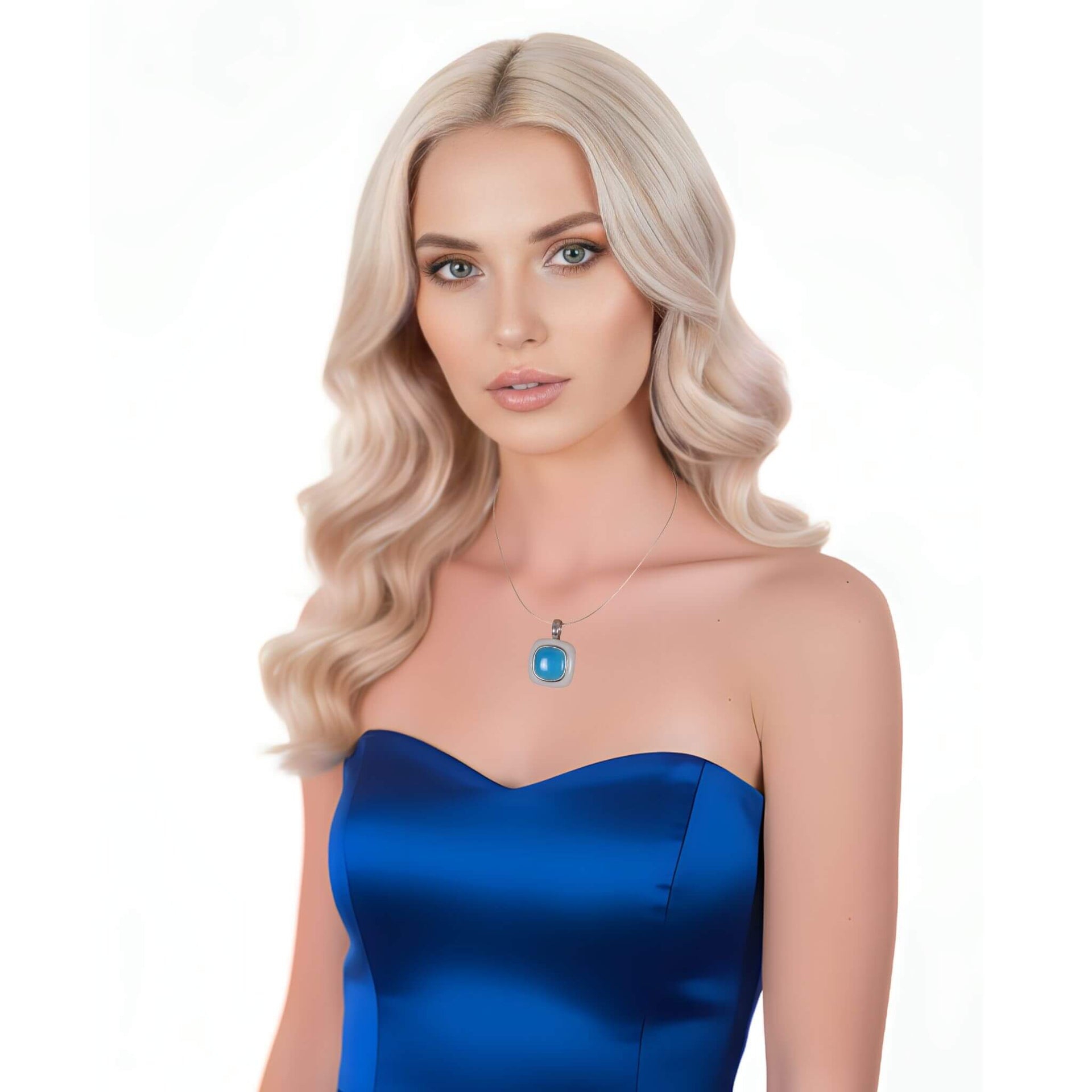 Collar colgante de plata de ley con jade blanco y cuarzo azul turquesa