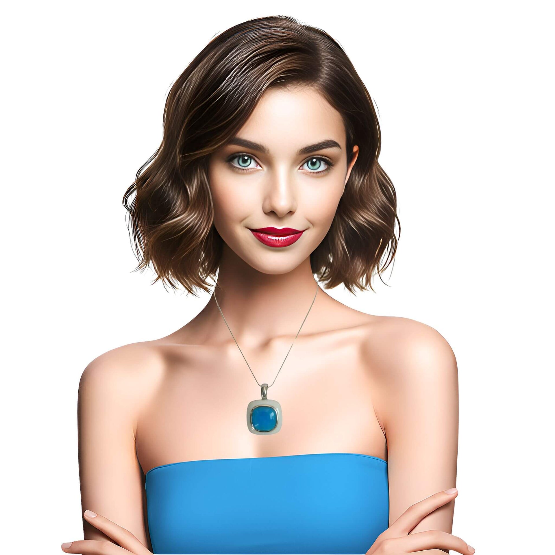 Collar colgante de plata de ley con jade blanco y cuarzo azul turquesa