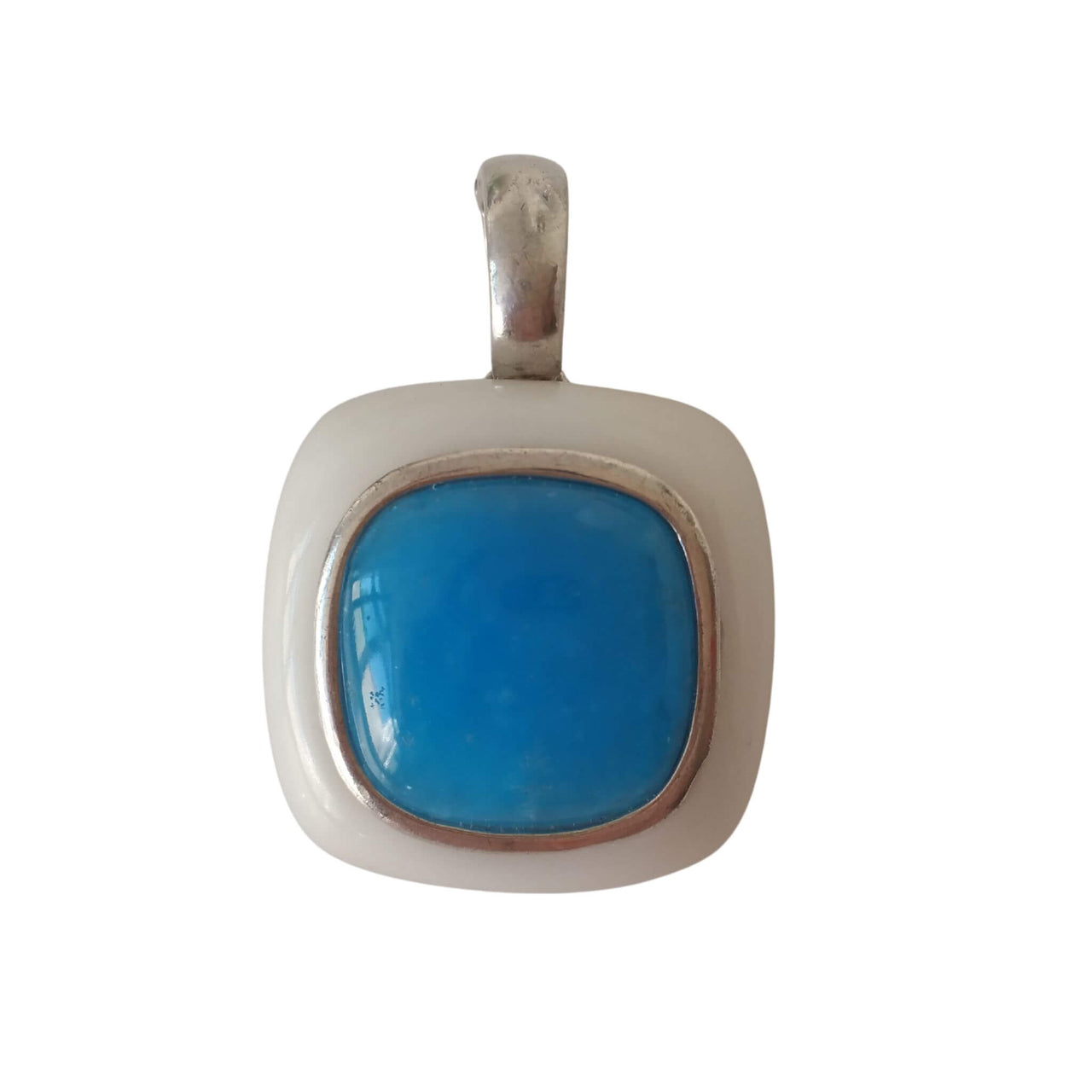 Collar colgante de plata de ley con jade blanco y cuarzo azul turquesa