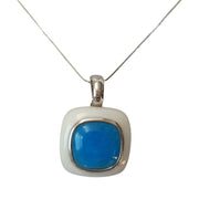 Collar colgante de plata de ley con jade blanco y cuarzo azul turquesa