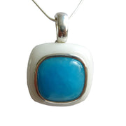 Collar colgante de plata de ley con jade blanco y cuarzo azul turquesa