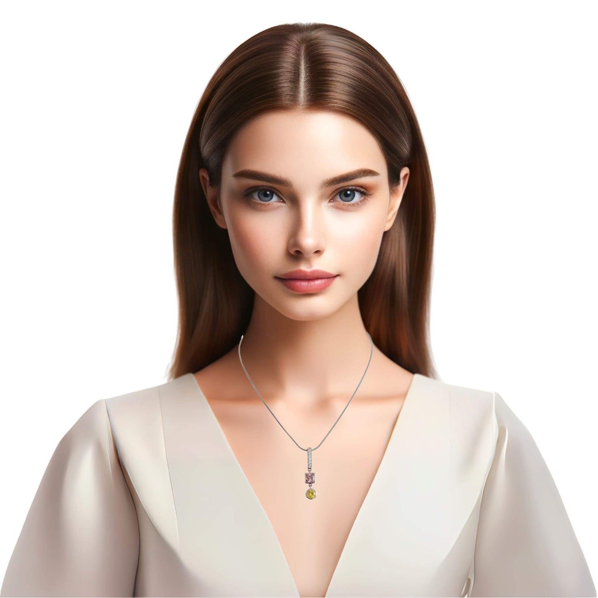 Collar Colgante de plata de ley con circonitas tricolor