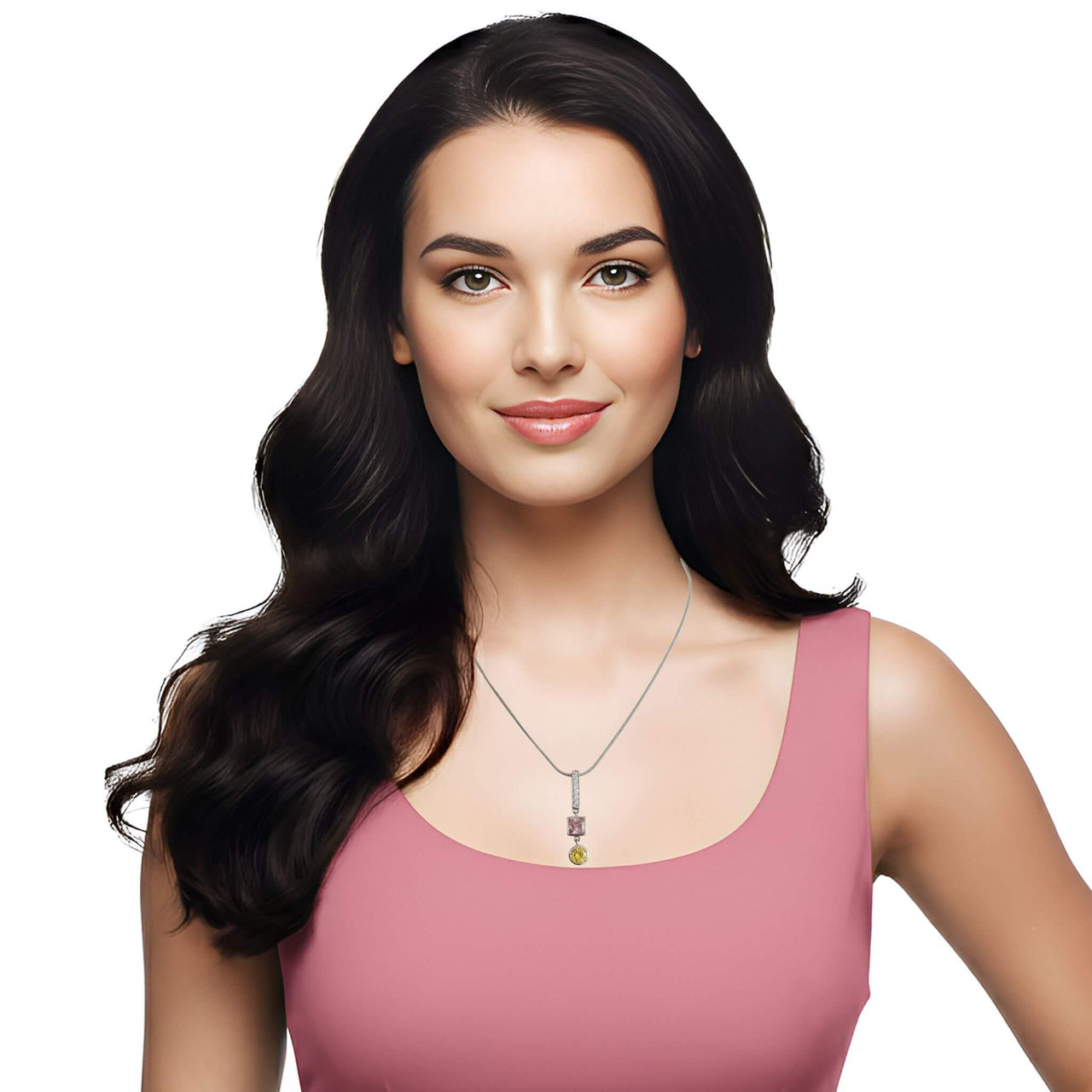 Collar Colgante de plata de ley con circonitas tricolor