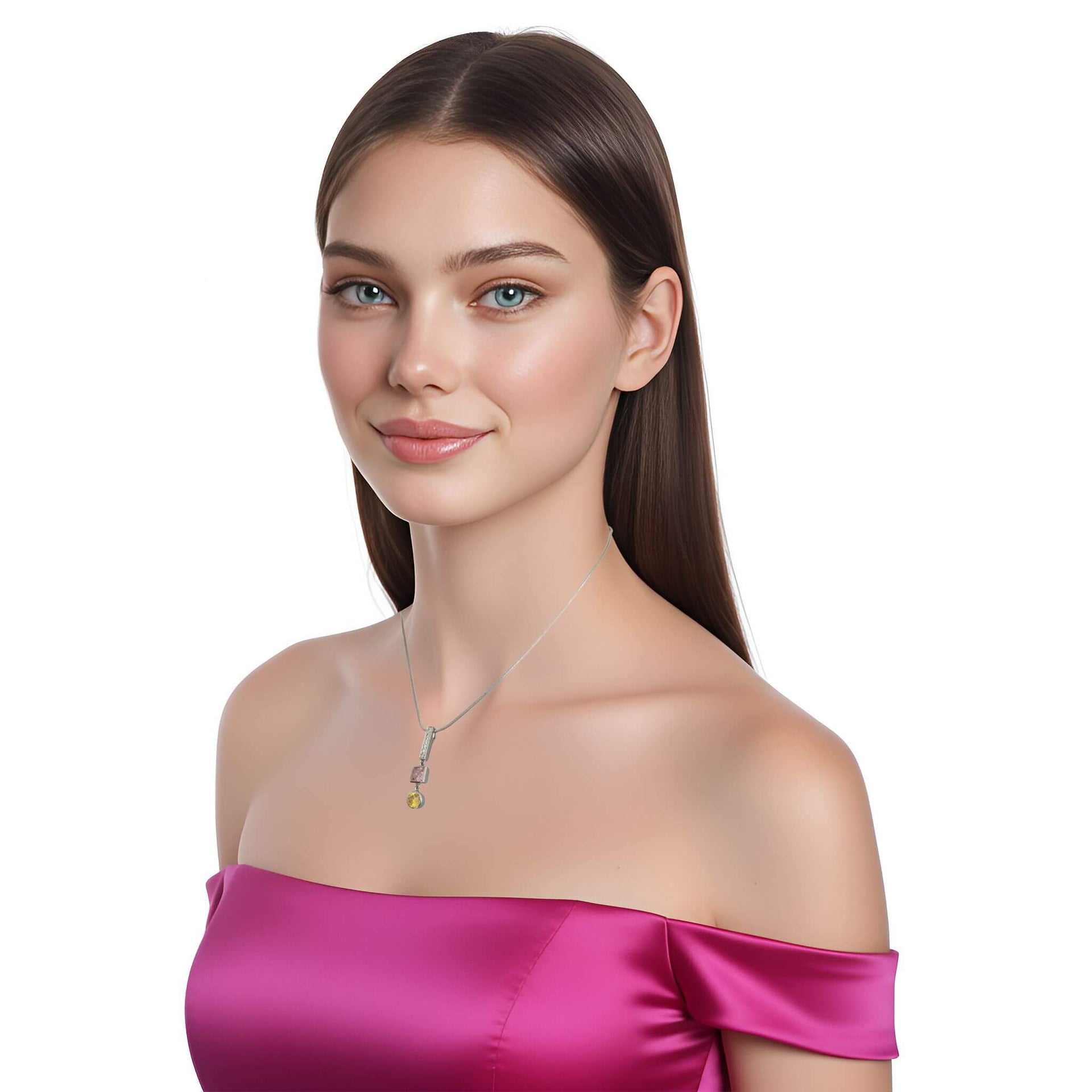 Collar Colgante de plata de ley con circonitas tricolor