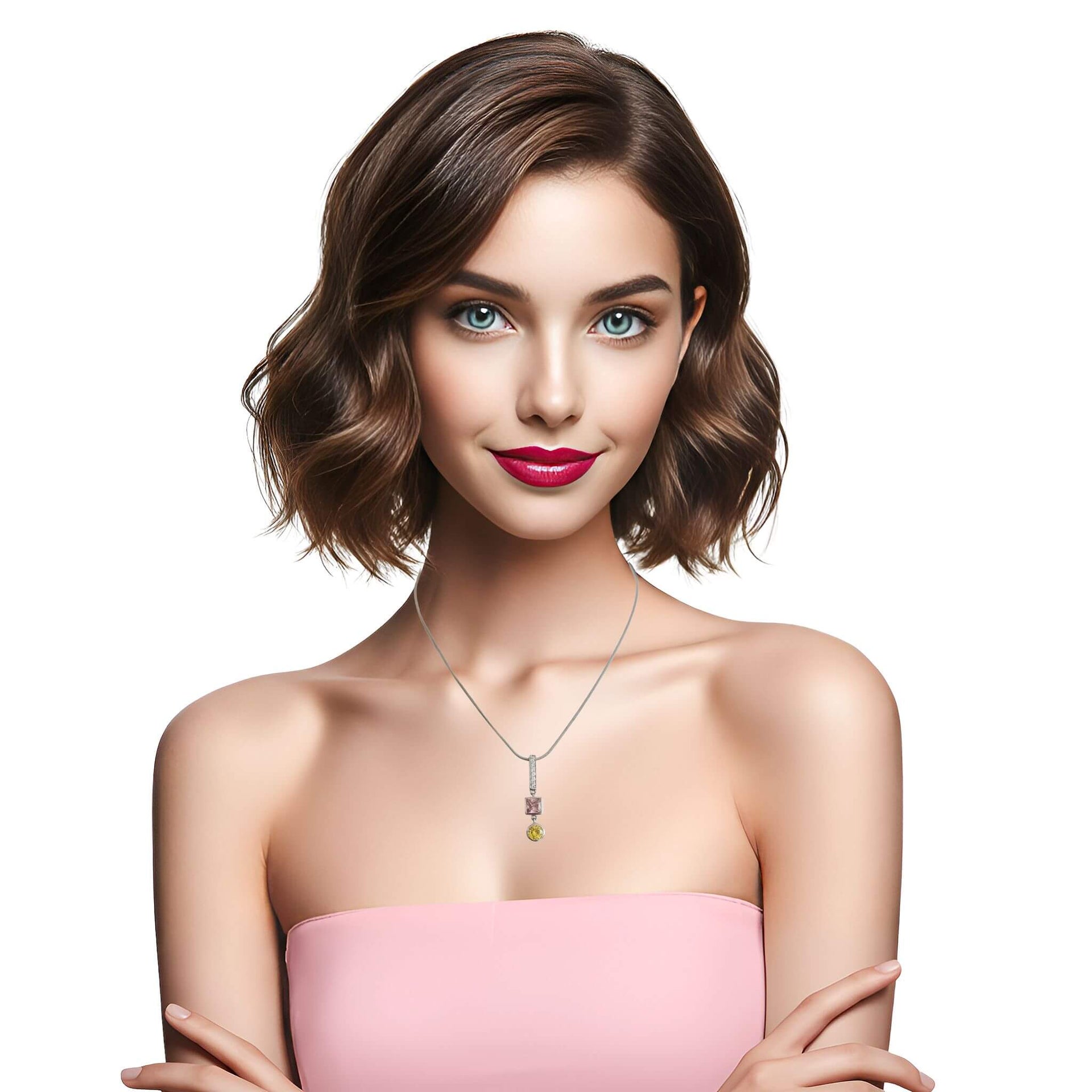 Collar Colgante de plata de ley con circonitas tricolor