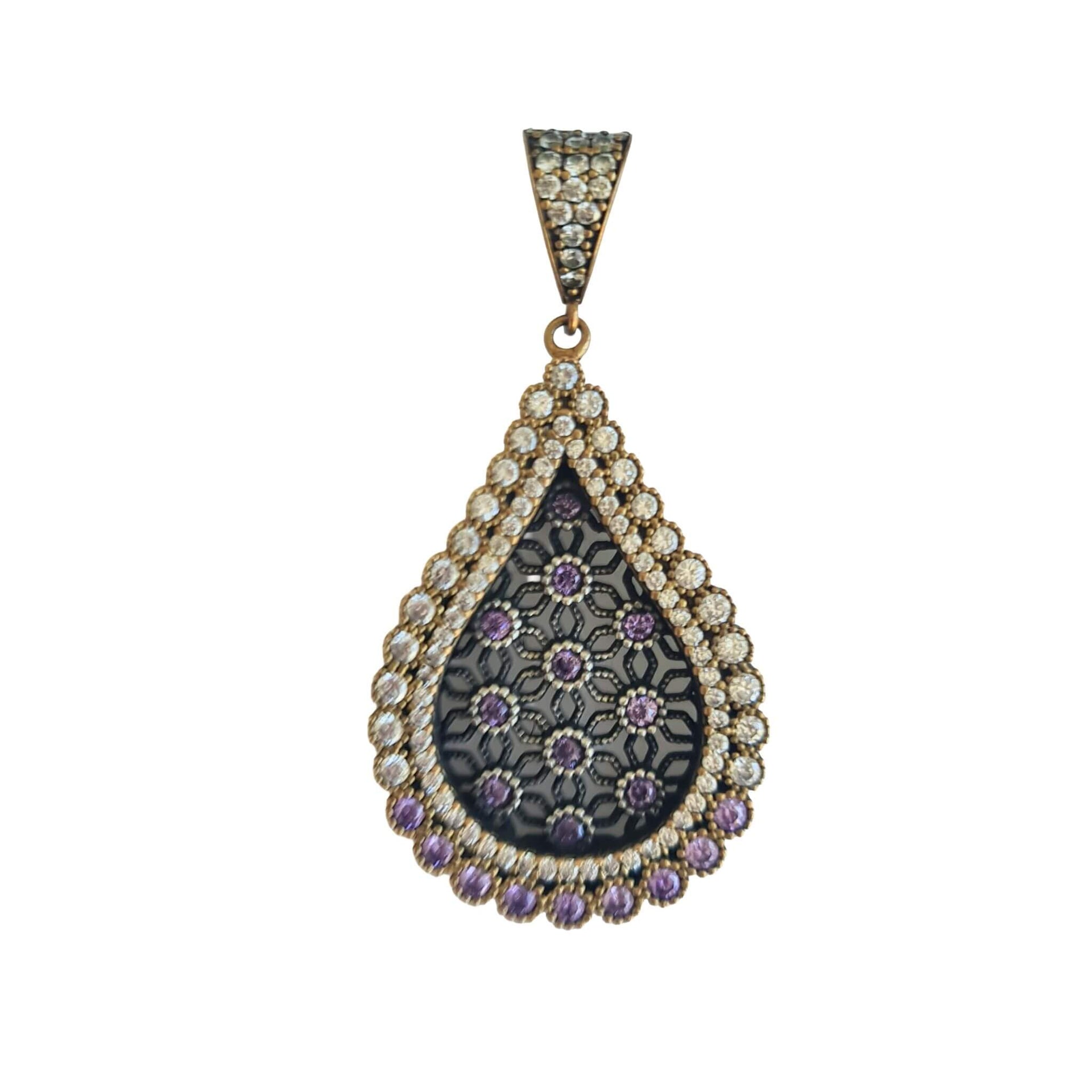 Colgante lágrima de plata de ley con circonitas blancas y brillantes lilas