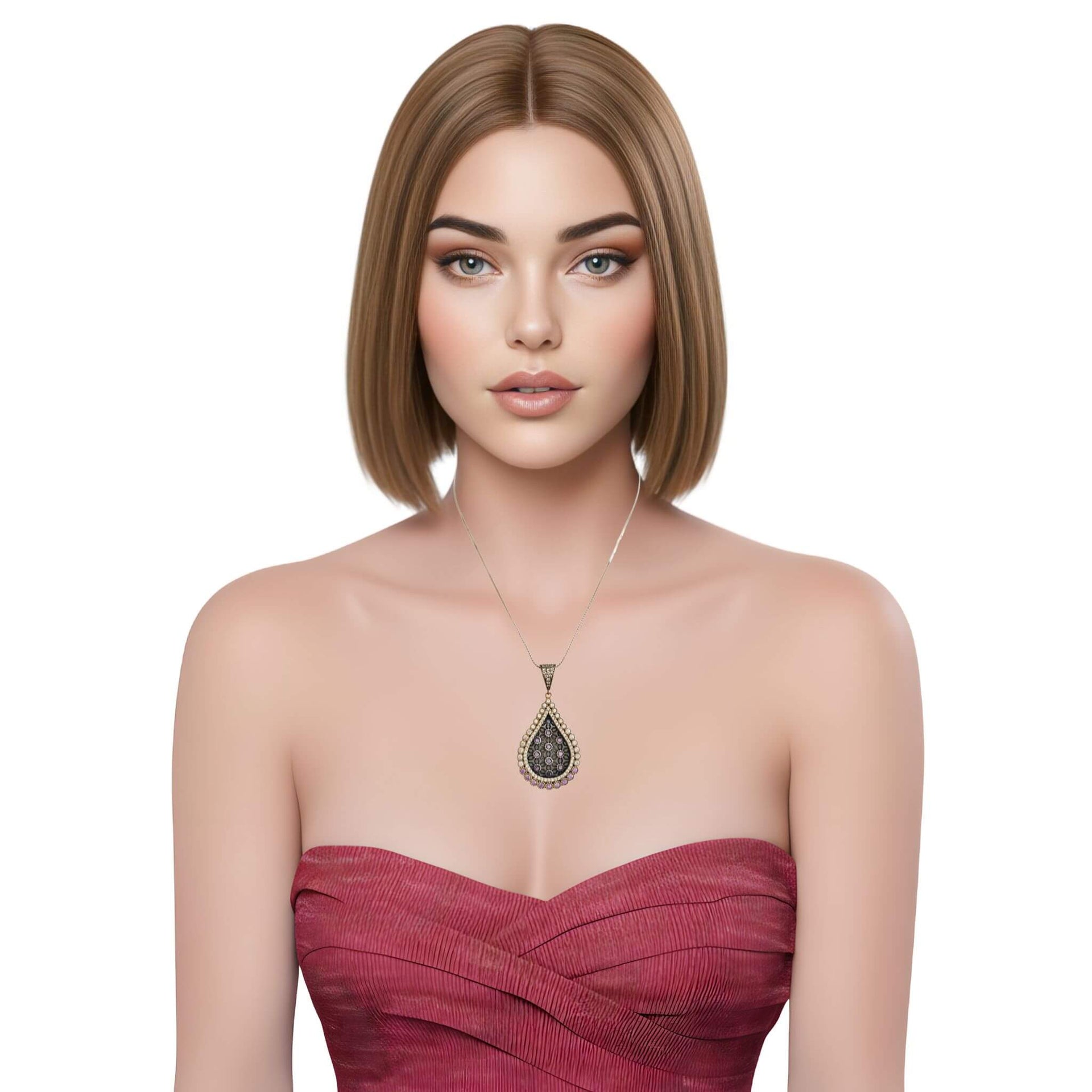 Colgante lágrima de plata de ley con circonitas blancas y brillantes lilas