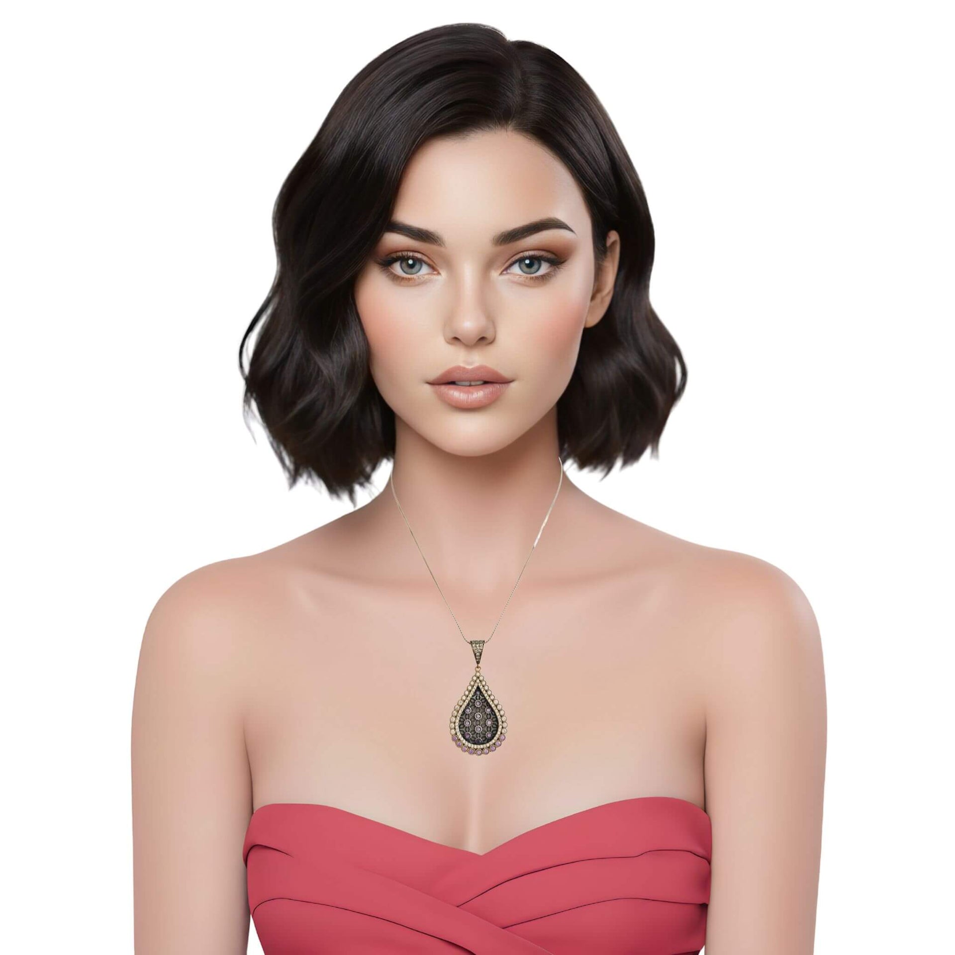 Colgante lágrima de plata de ley con circonitas blancas y brillantes lilas