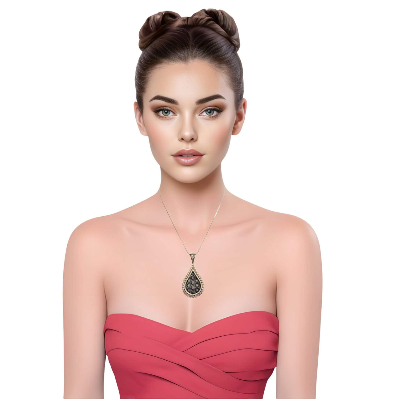 Colgante lágrima de plata de ley con circonitas blancas y brillantes lilas