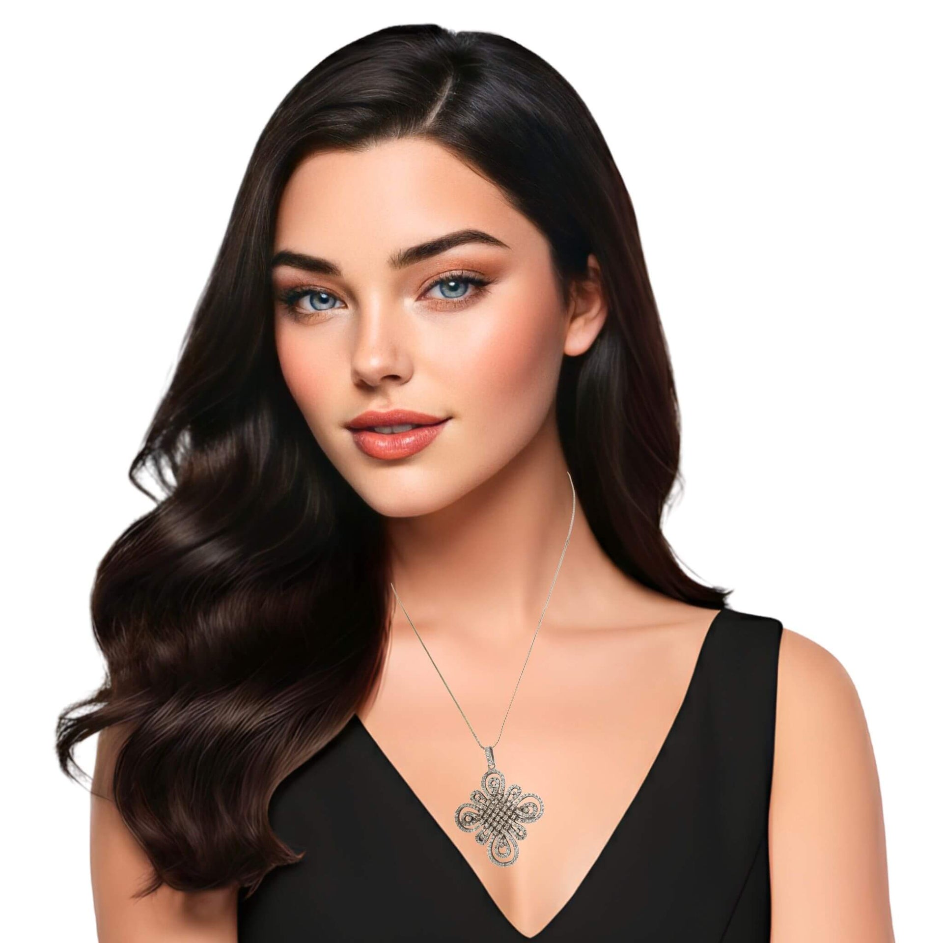 Colgante cruz entrelazada de plata de ley con circonitas blancas