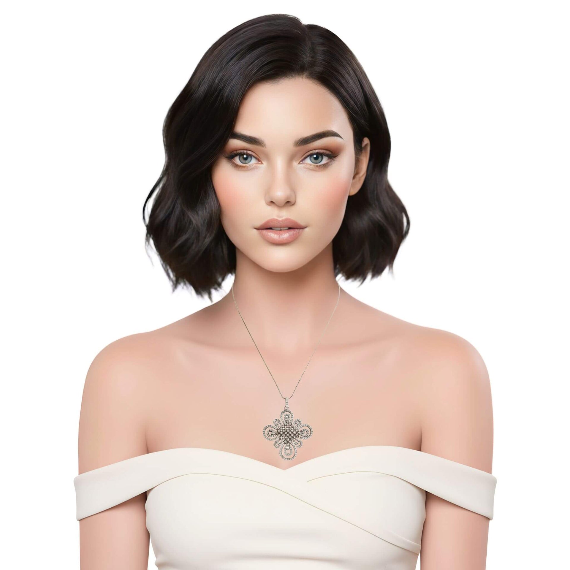 Colgante cruz entrelazada de plata de ley con circonitas blancas