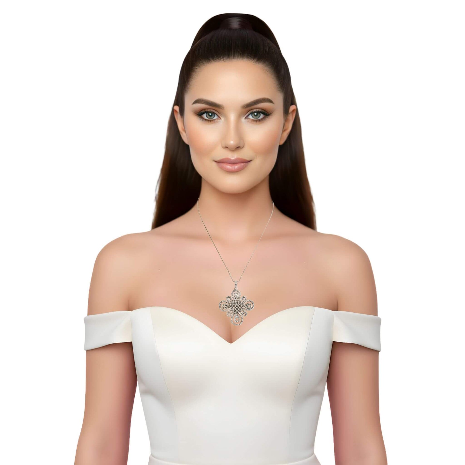 Colgante cruz entrelazada de plata de ley con circonitas blancas