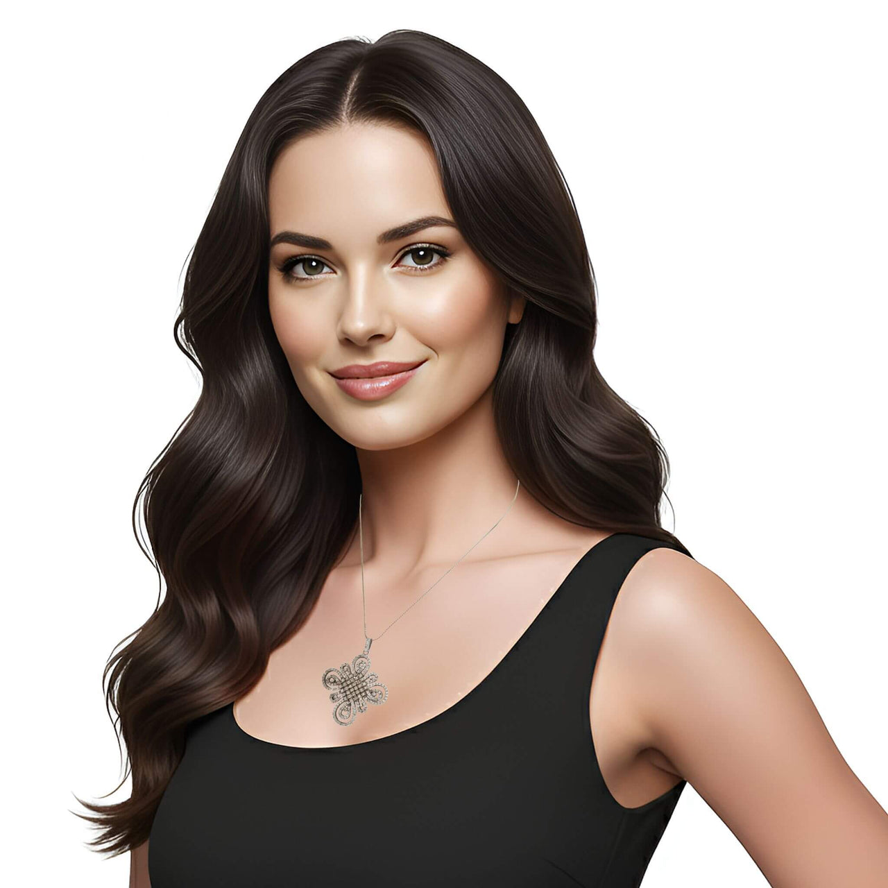 Colgante cruz entrelazada de plata de ley con circonitas blancas