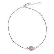 Collar de hematite plata y bola central labrada en plata de ley