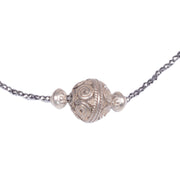 Collar de hematite plata y bola central labrada en plata de ley