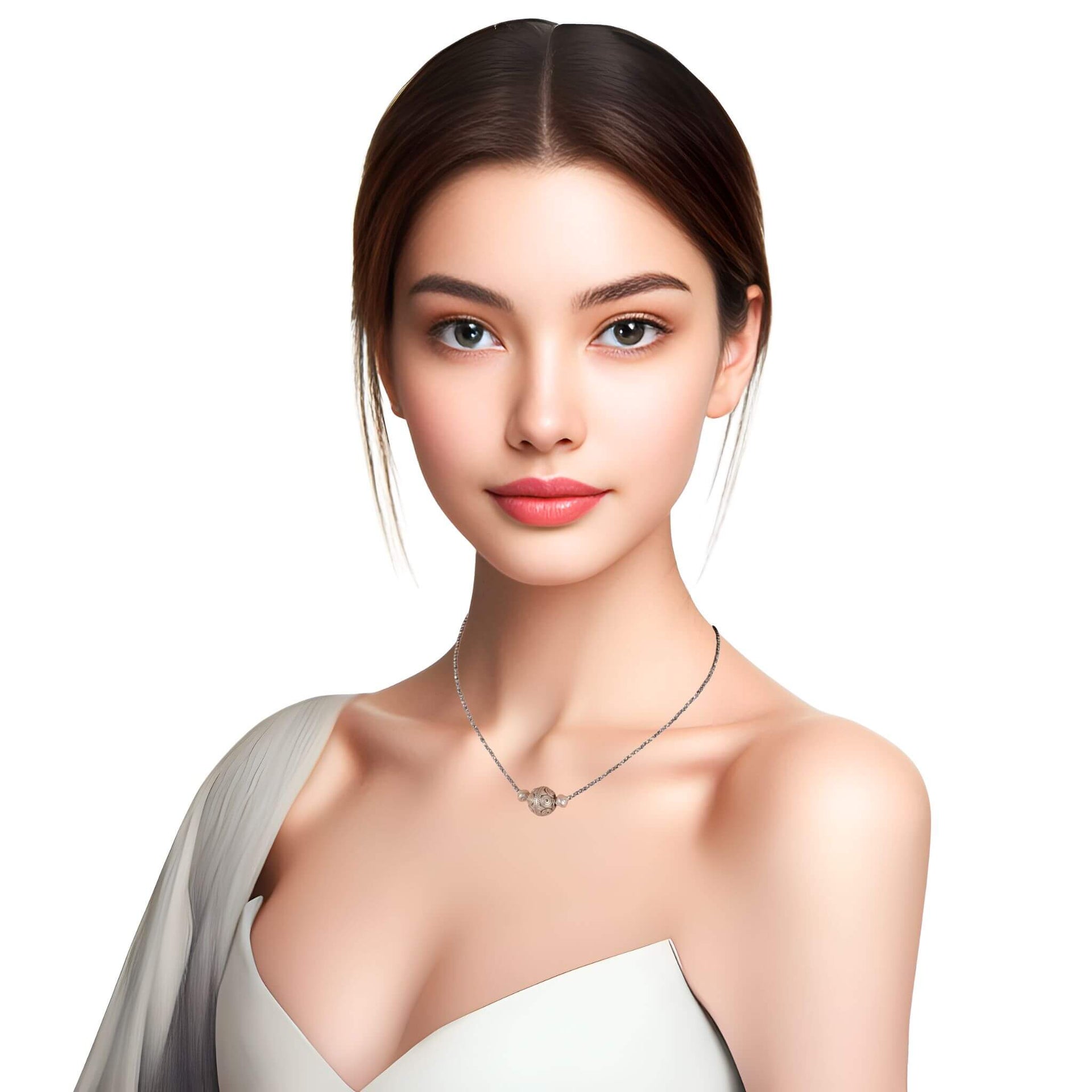 Collar de hematite plata y bola central labrada en plata de ley