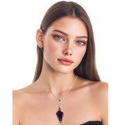 Collar colgante de amatista alargado y bolas labradas plata
