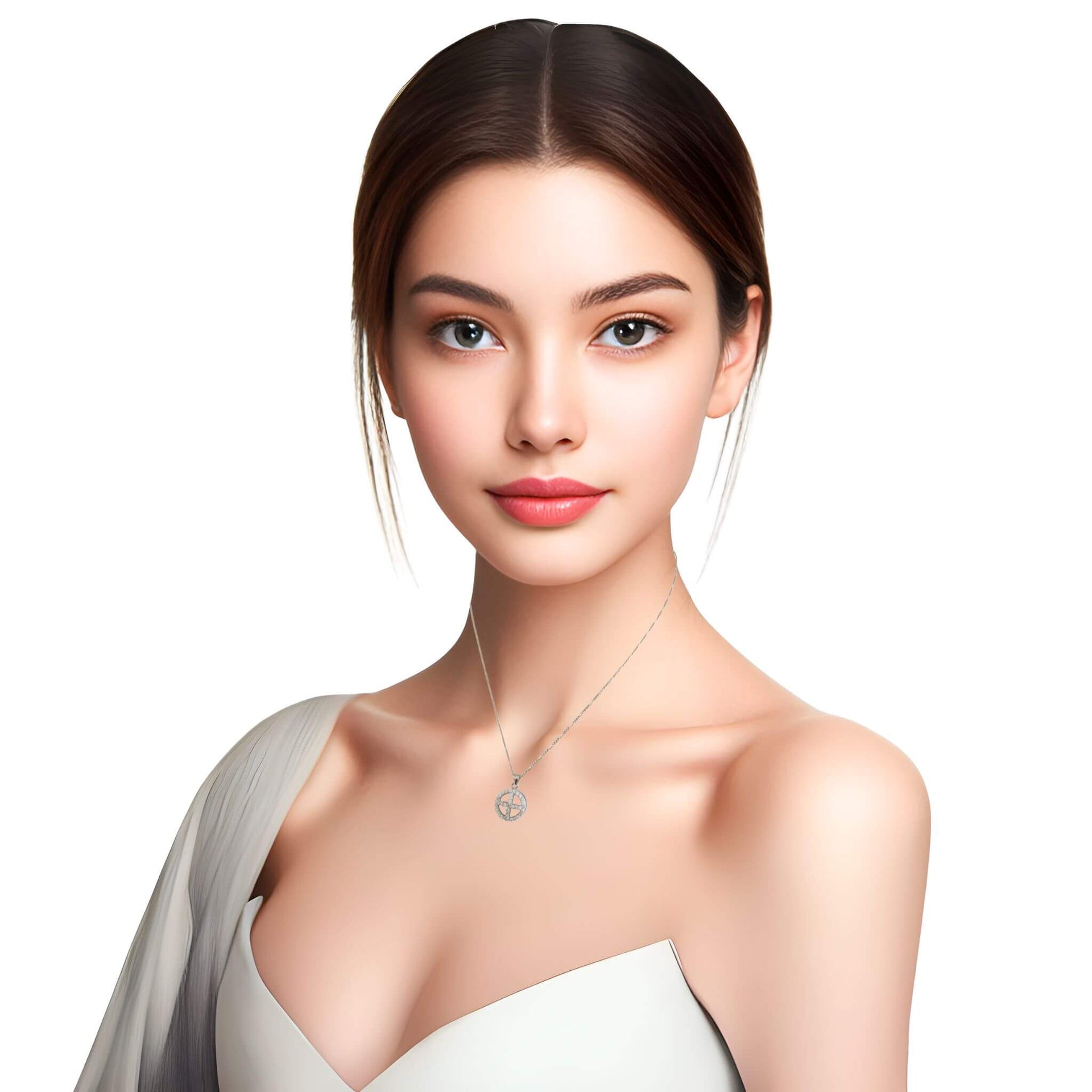 Colgante redondo de plata de ley con cruz de circonitas blancas