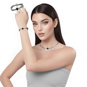 Set conjunto de pulsera y collar de cuero plata y strass negro