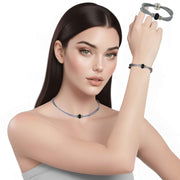 Set conjunto de pulsera y collar de cuero plata y strass negro