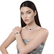 Set conjunto de pulsera y collar de cuero plata y strass negro