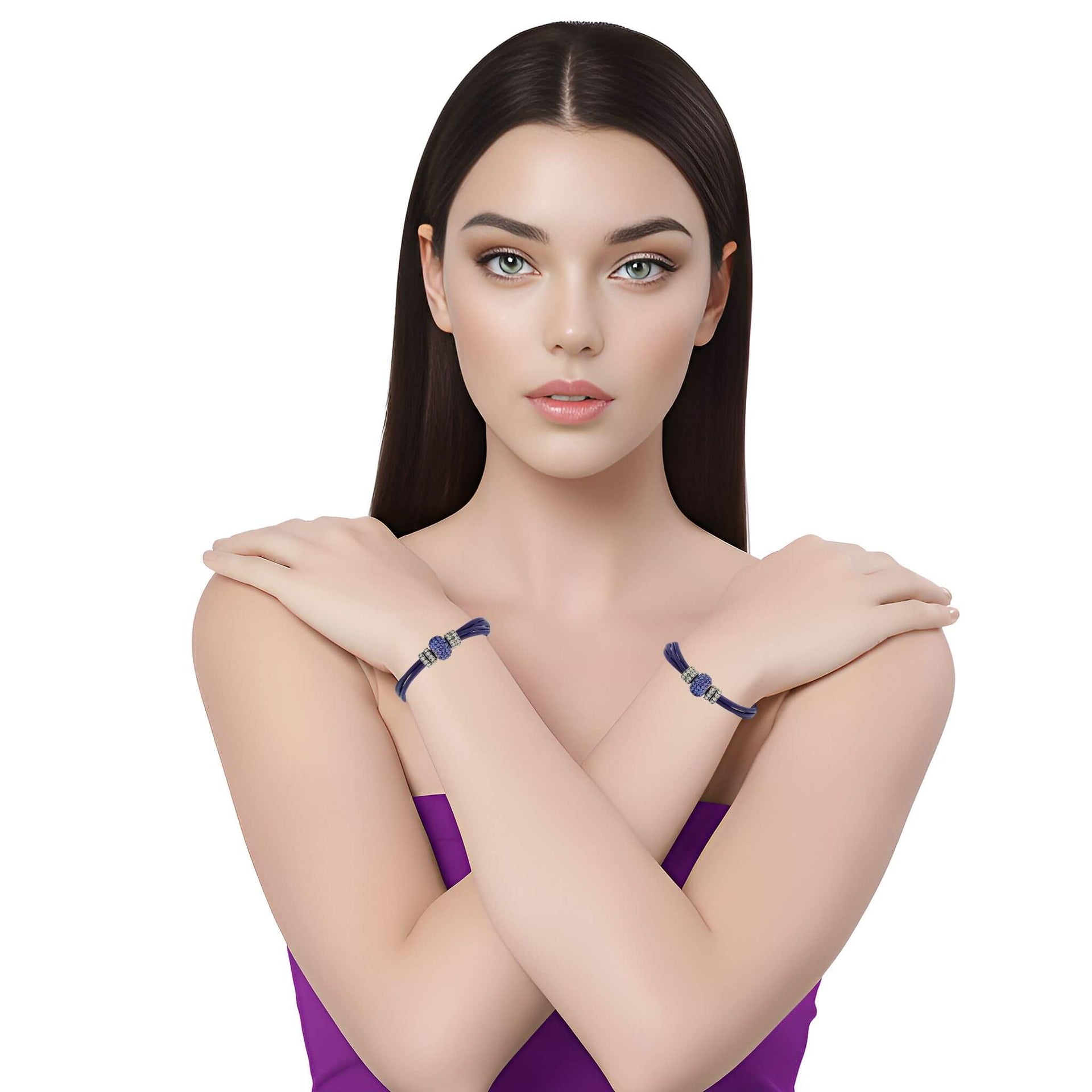 Pulsera de cuero morado y brillantes de cristal morado