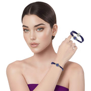 Pulsera de cuero morado y brillantes de cristal morado