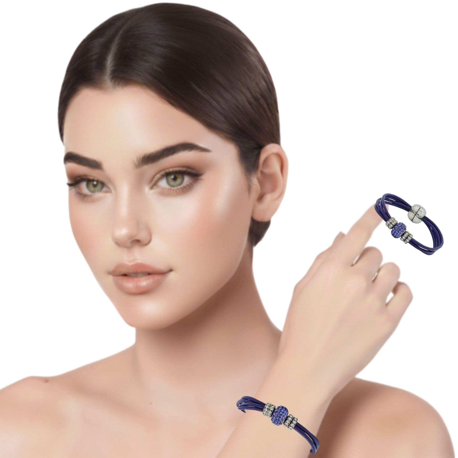 Pulsera de cuero morado y brillantes de cristal morado