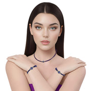 Set conjunto de collar gargantilla y pulsera de cuero morado y brillantes de cristal morado
