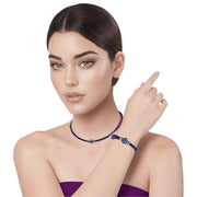 Set conjunto de collar gargantilla y pulsera de cuero morado y brillantes de cristal morado