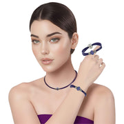 Set conjunto de collar gargantilla y pulsera de cuero morado y brillantes de cristal morado