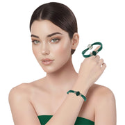 Pulsera de cuero verde y central de brillantes de cristal verde