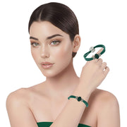 Pulsera de cuero verde y central de brillantes de cristal verde