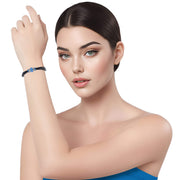 Pulsera de cuero negro y central de brillantes de cristal azul