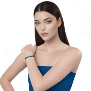 Pulsera de cuero negro y central de brillantes de cristal azul