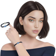 Pulsera de cuero negro y central de brillantes de cristal azul