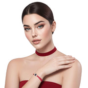 Pulsera de cuero rojo y central de brillantes de cristal negro