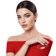 Pulsera de cuero rojo y brillantes de cristal blancos