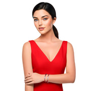 Pulsera de cuero rojo y brillantes de cristal blancos