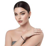 Pulsera de cuero sintético trenzado gris y rondelles de strass