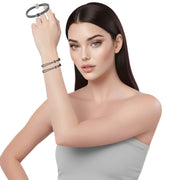 Pulsera de cuero sintético trenzado gris y rondelles de strass